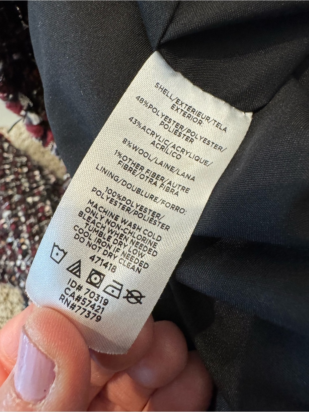 Ann Taylor tweed jacket w/ dark, multi-color textured design and fringe detail - Picture 6 of 16